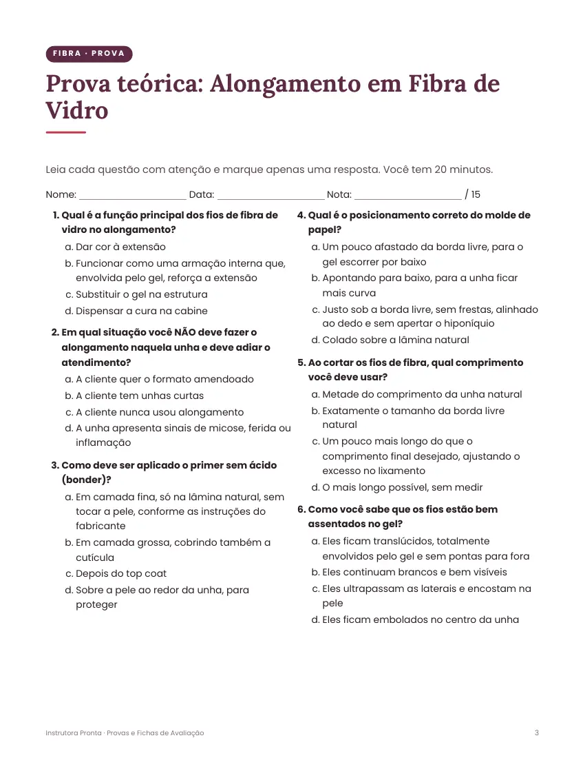 Provas e fichas: Prova teórica de múltipla escolha